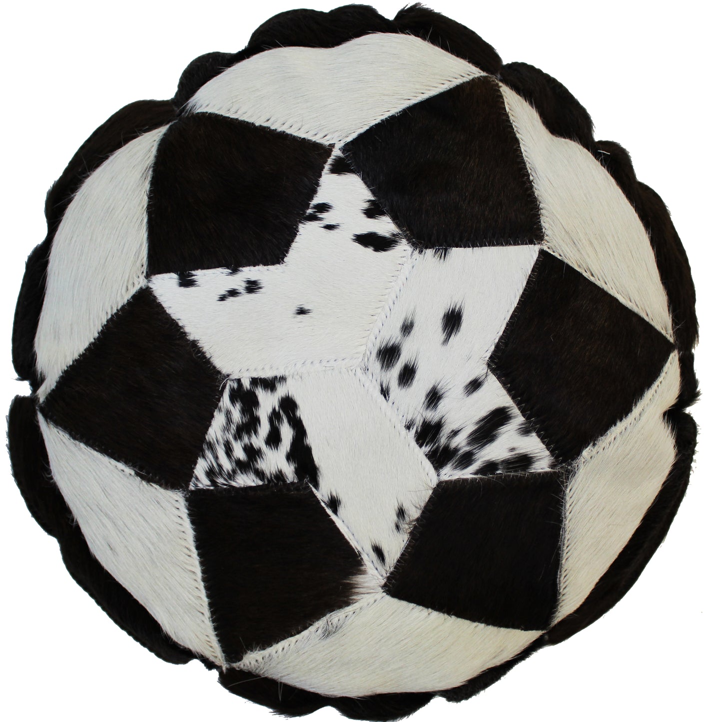 Natural Geo Herd Cowhide Black/Brown/White Round Decorative Throw Pillow