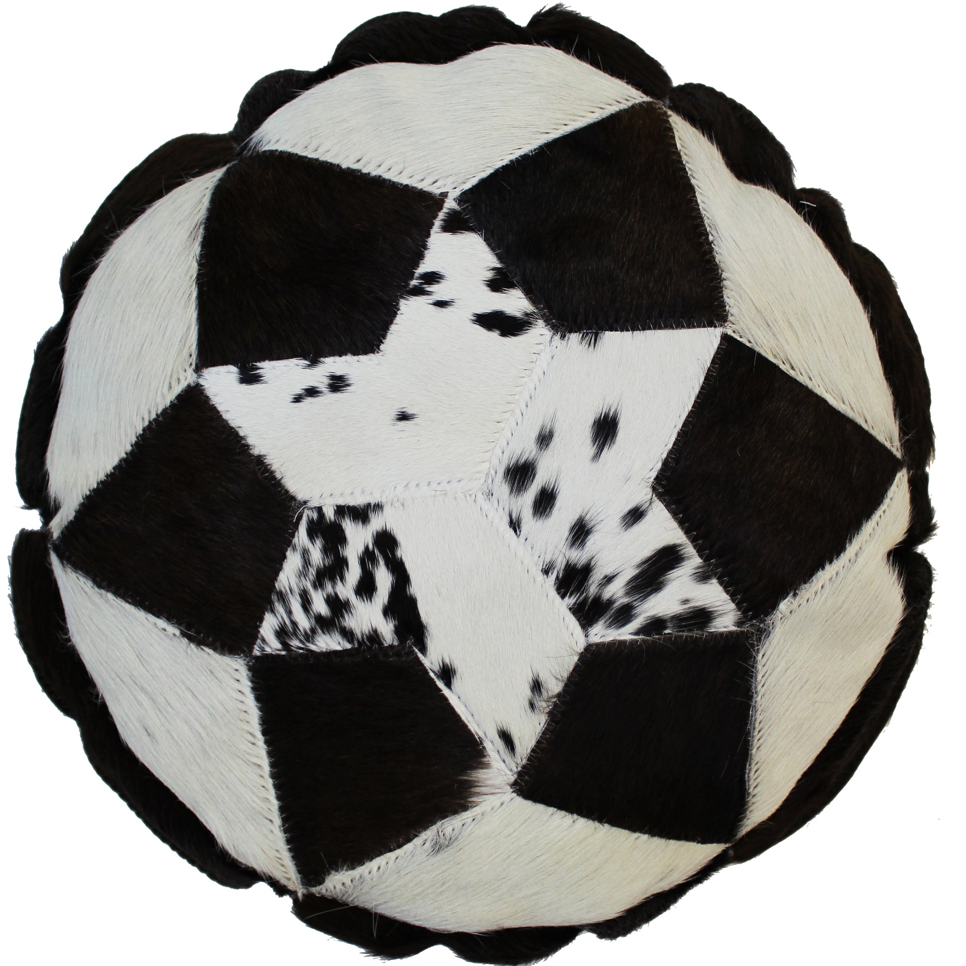 Natural Geo Herd Cowhide Black/Brown/White Round Decorative Throw Pillow