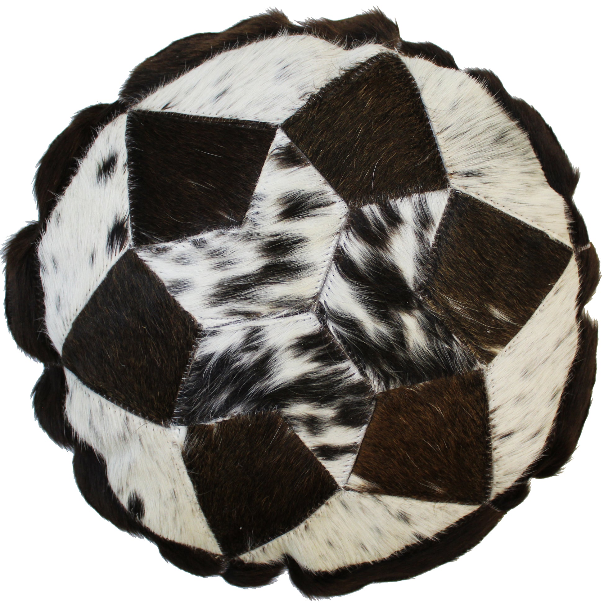 Natural Geo Herd Cowhide Black/Brown/White Round Decorative Throw Pillow
