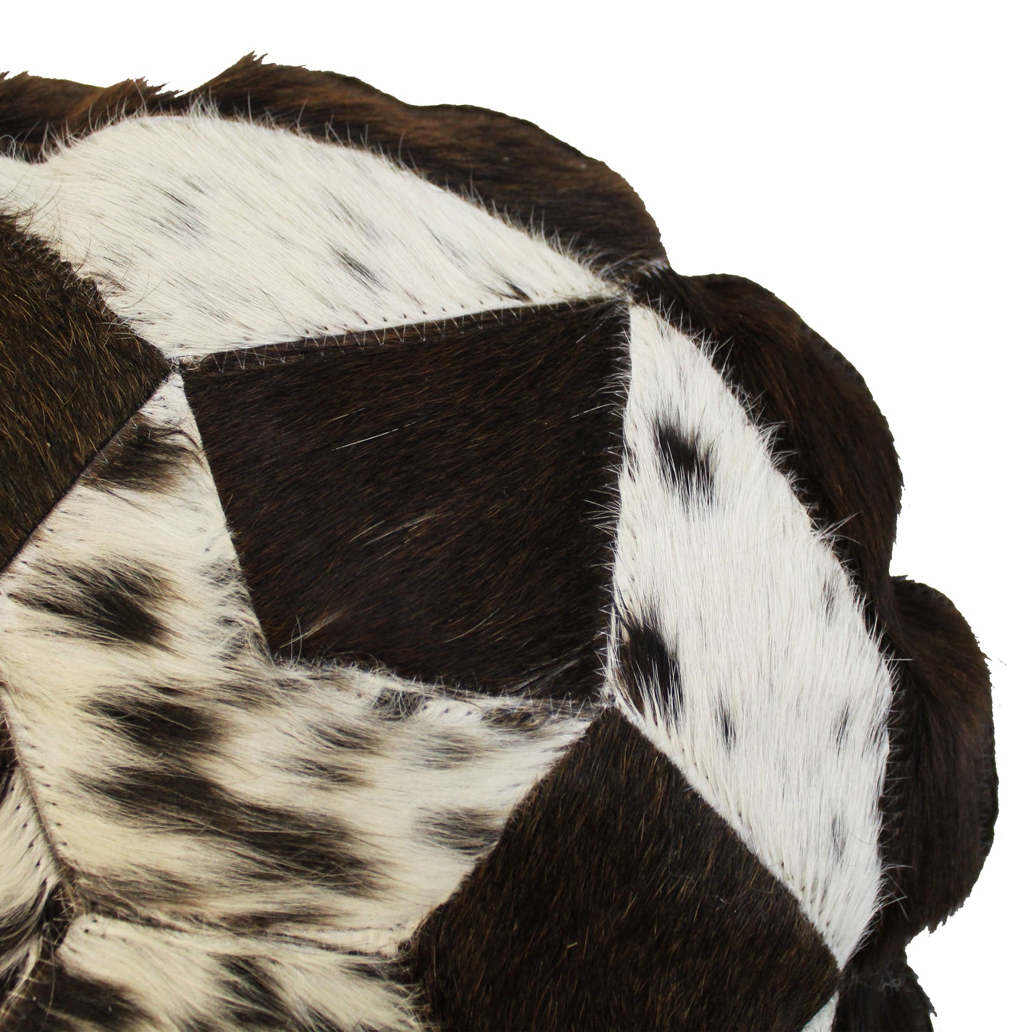 Natural Geo Herd Cowhide Black/Brown/White Round Decorative Throw Pillow