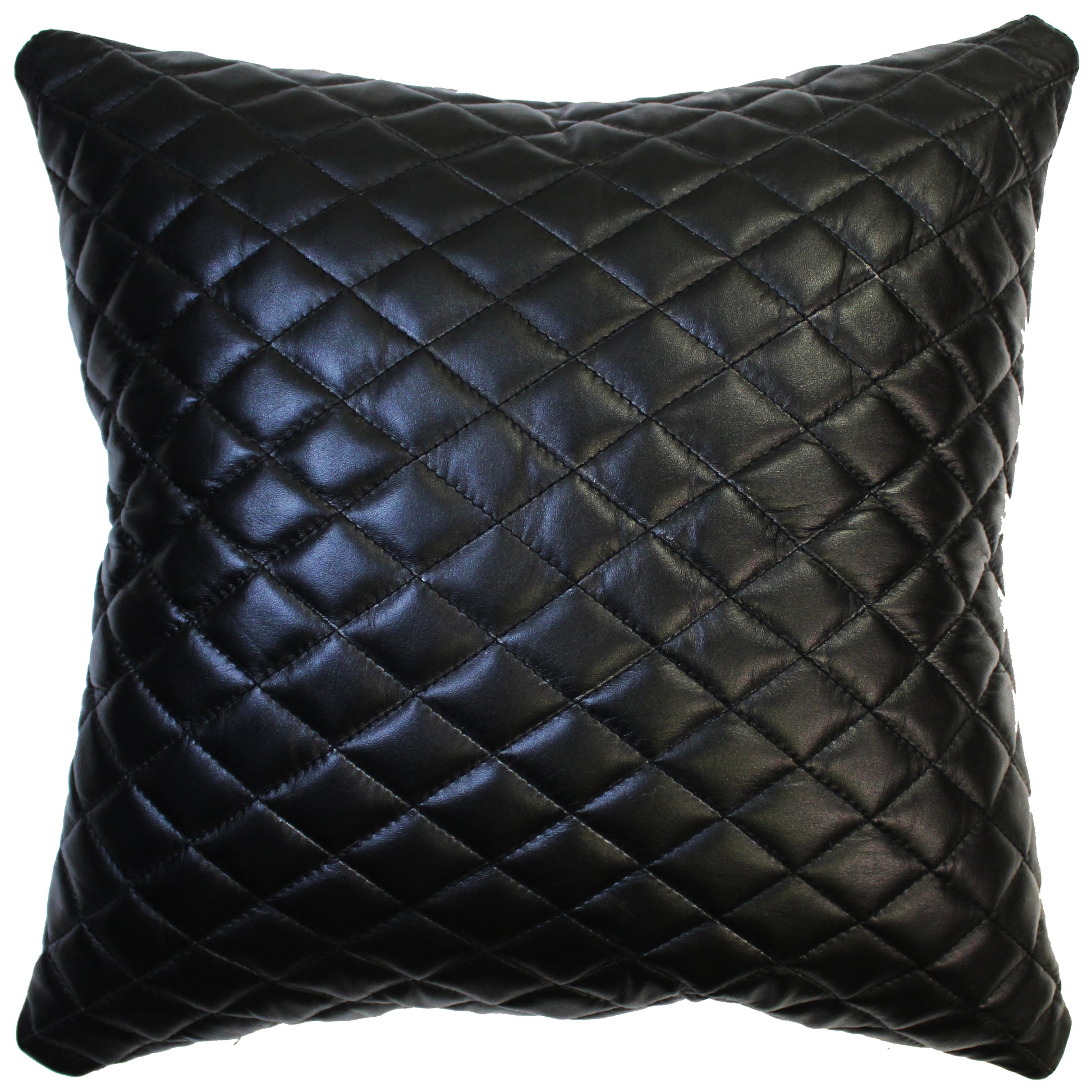 Natural Geo Voguish Leather Black/Blue Square Decorative Throw Pillow