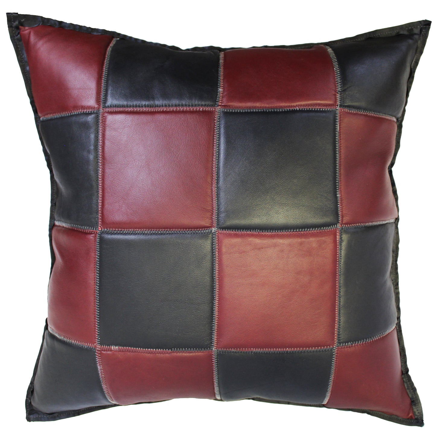 Natural Geo Maroon/Black Voguish Leather Geometric Pillow