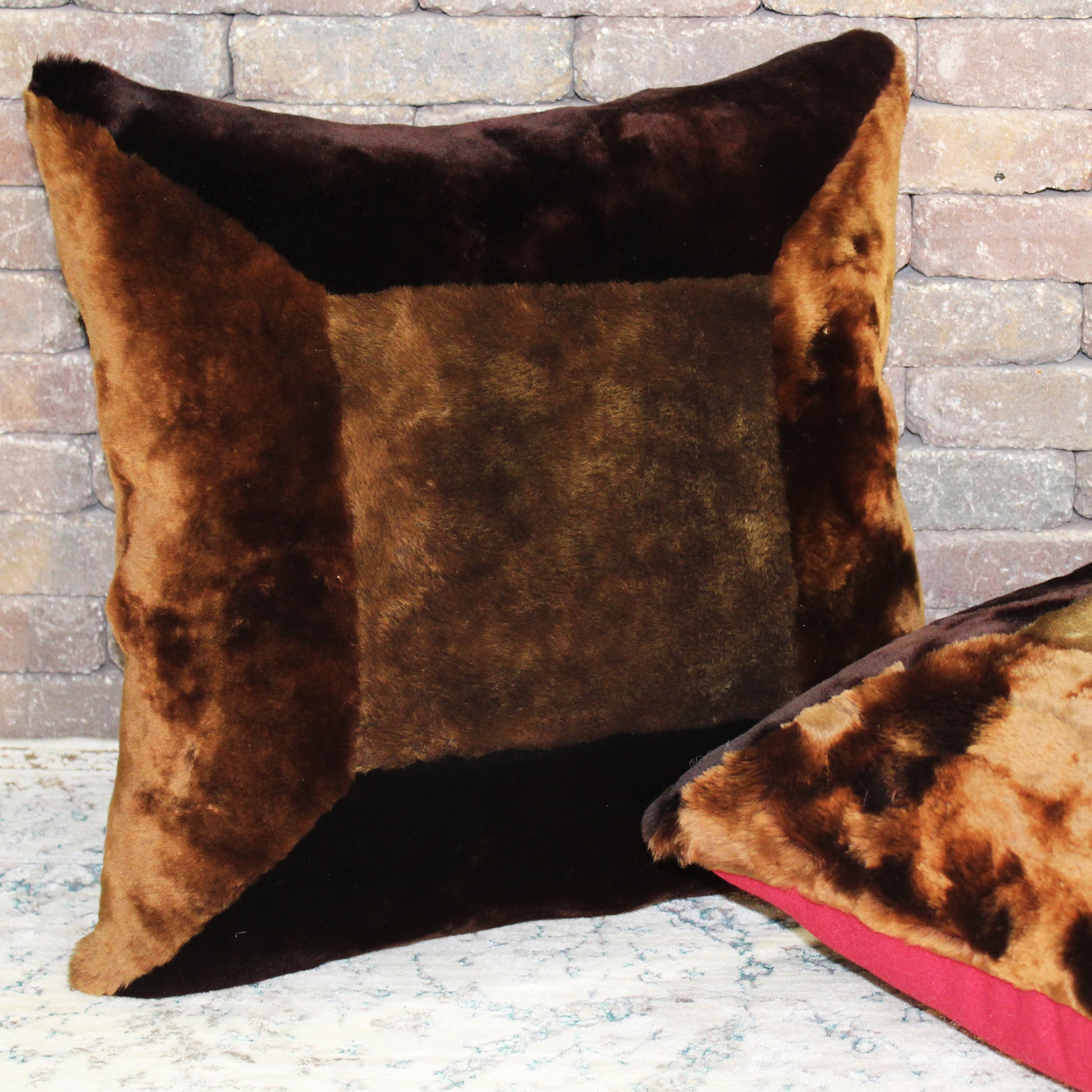 Natural Geo Flocculent Sheepskin Dark Brown Square Decorative Throw Pillow