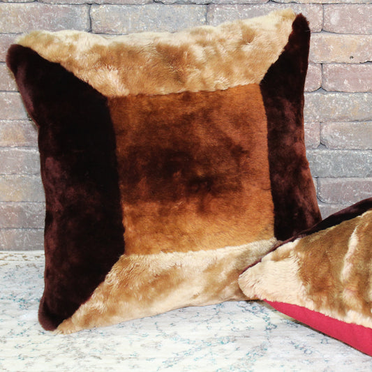 Natural Geo Flocculent Sheepskin Beige/Brown Square Decorative Throw Pillow