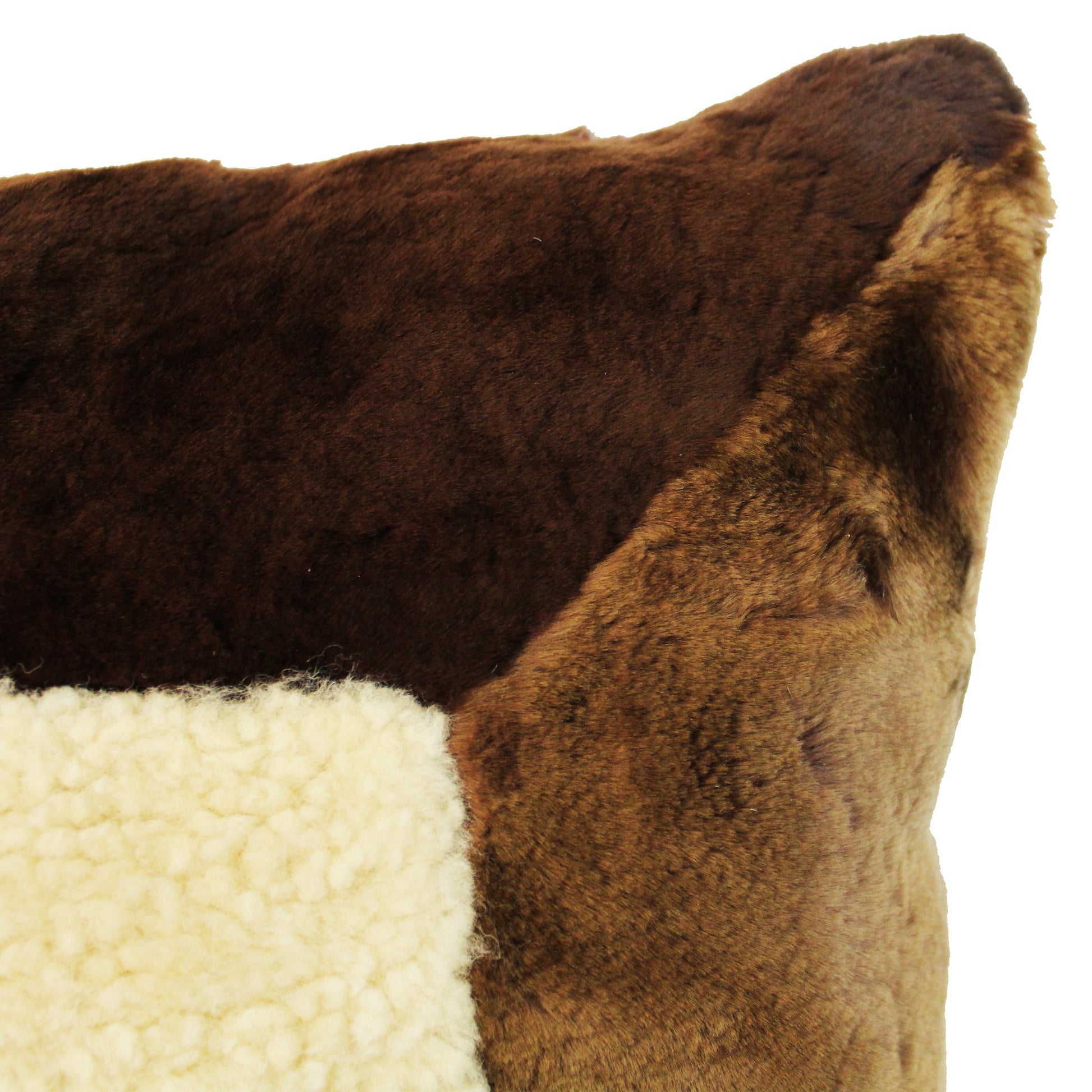 Natural Geo Flocculent Sheepskin White/Brown Square Decorative Throw Pillow