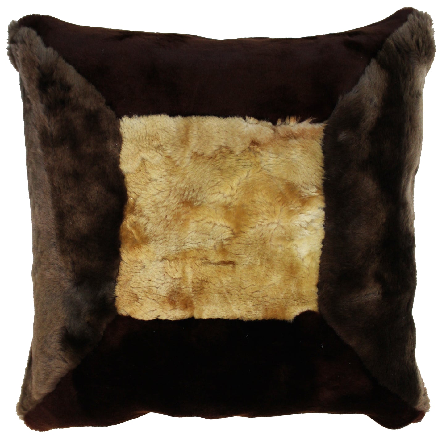 Natural Geo Flocculent Sheepskin Beige/Brown Square Decorative Throw Pillow