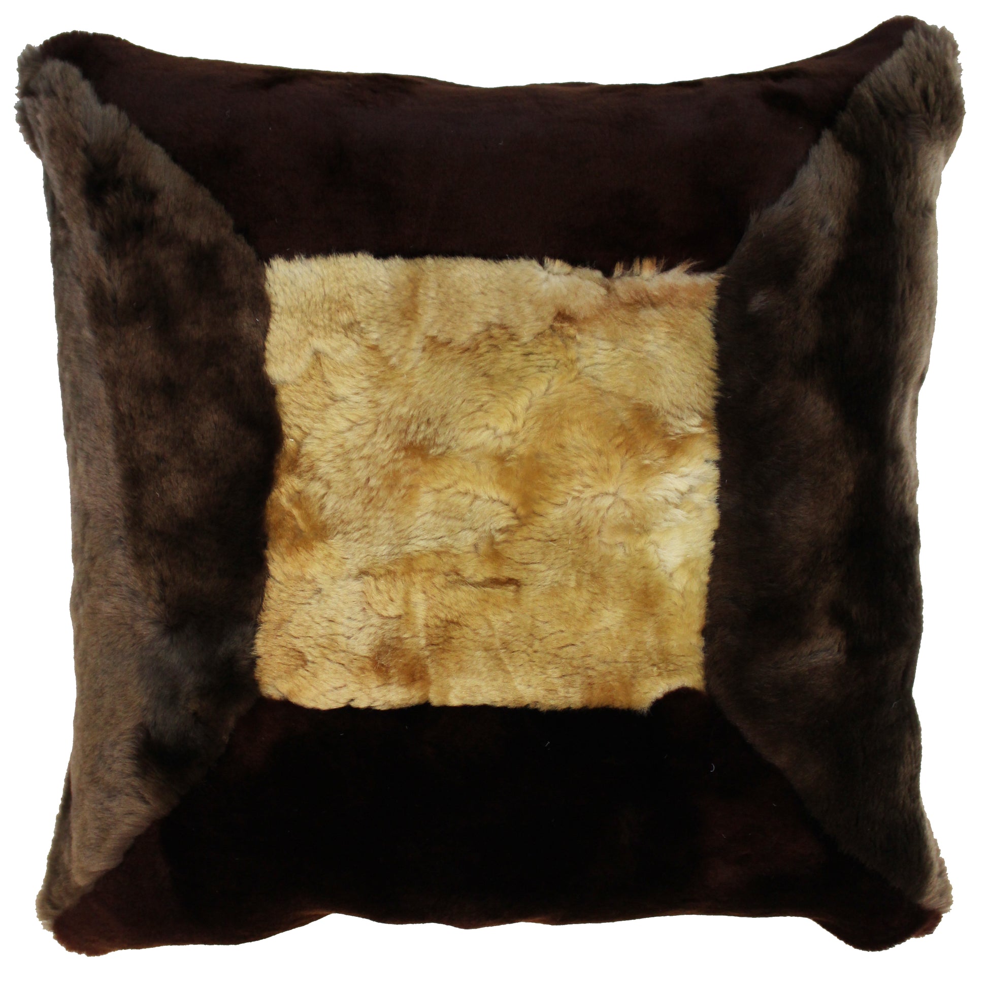 Natural Geo Flocculent Sheepskin Beige/Brown Square Decorative Throw Pillow