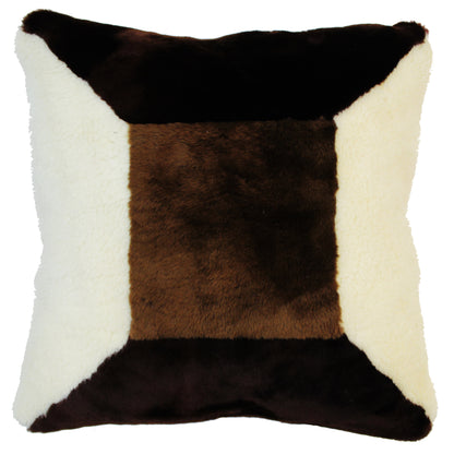 Natural Geo Flocculent Sheepskin White/Dark Brown Square Decorative Throw Pillow