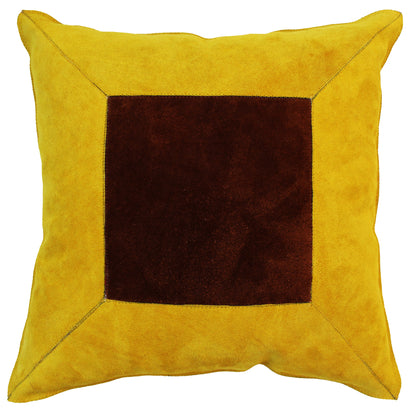 Natural Geo Prolific Leather Suede Yellow/Brown Square Decorative Throw Pillow