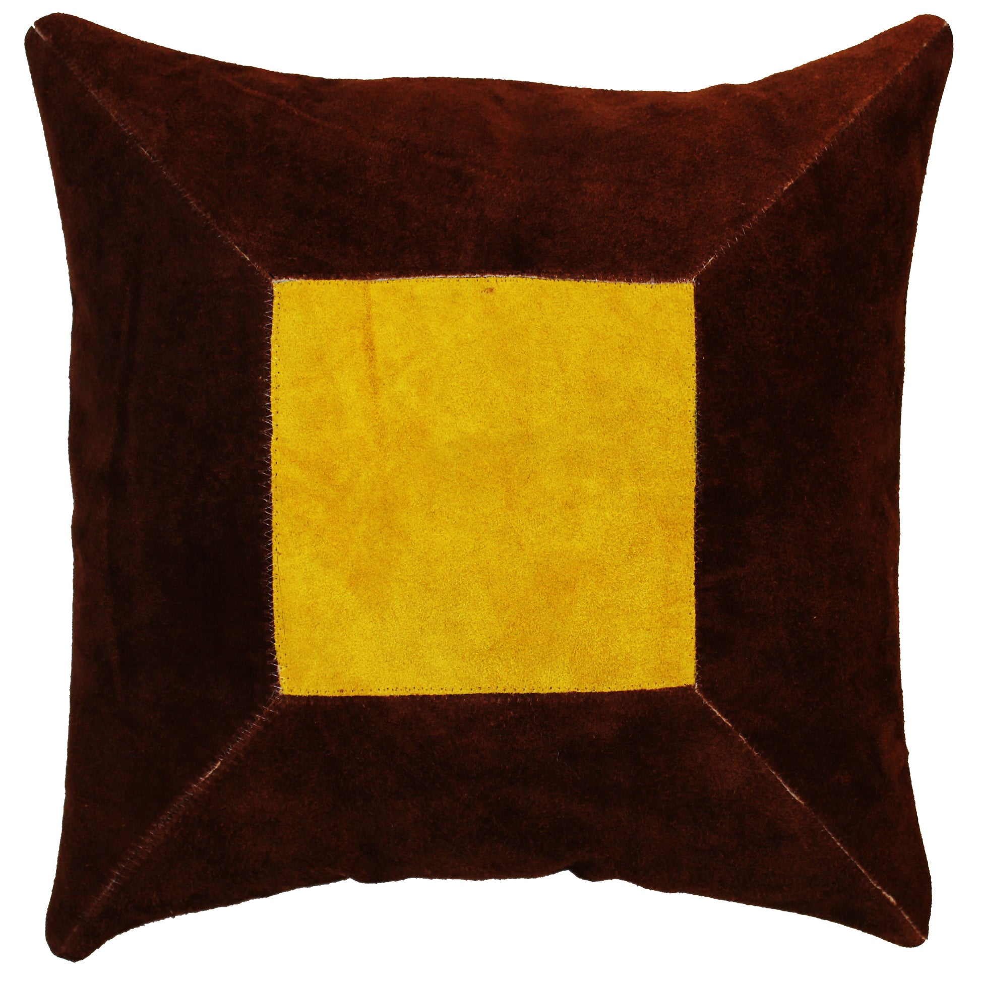 Natural Geo Prolific Leather Suede Brown/Yellow Square Decorative Throw Pillow