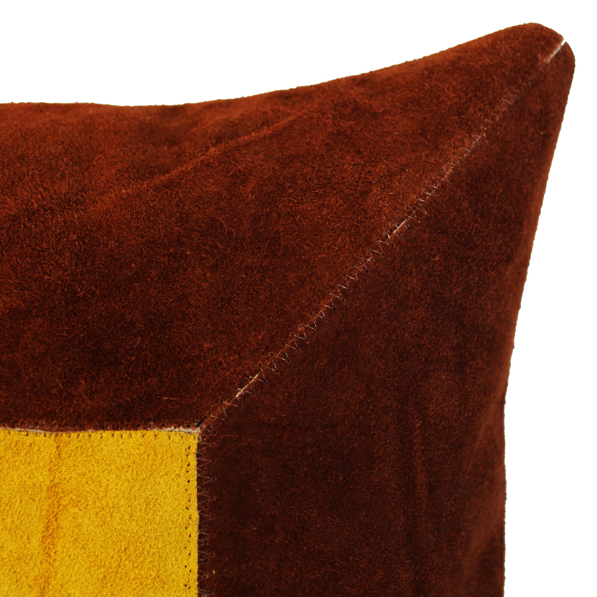 Natural Geo Prolific Leather Suede Brown/Yellow Square Decorative Throw Pillow