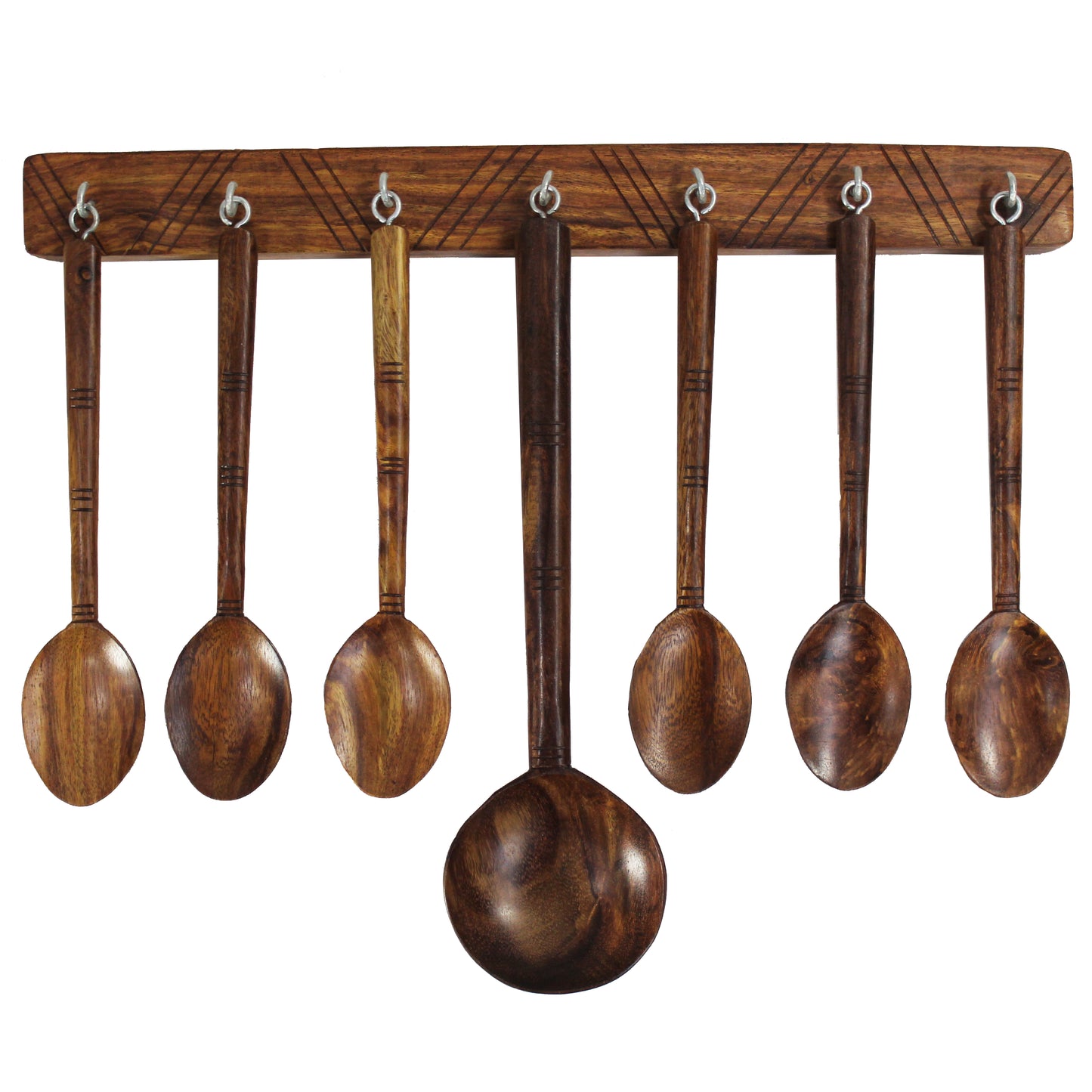 Natural Geo Rosewood Handcarved Decorative Hanging Spoon Set