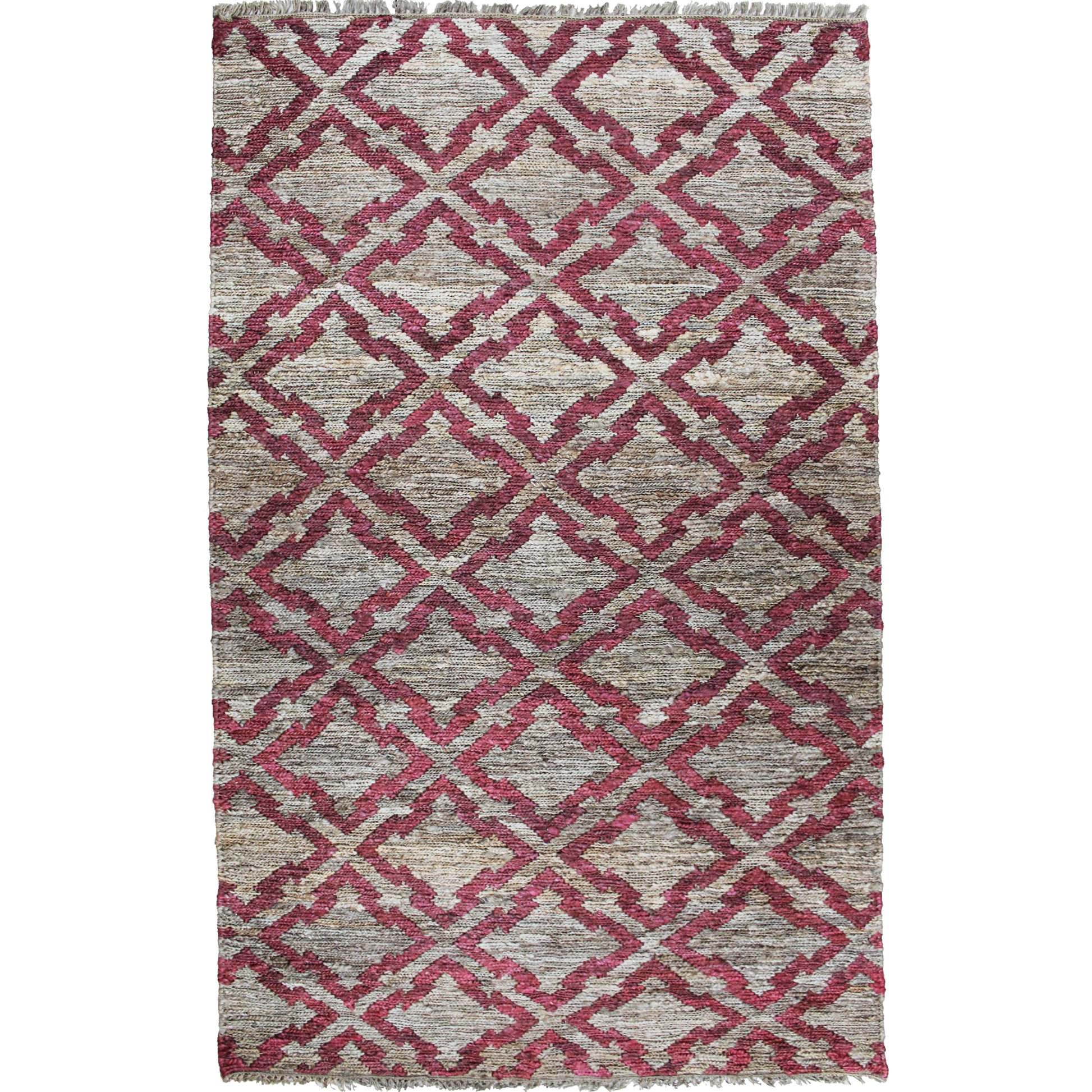 Natural Geo Spontaneous Jute Handwoven Geometric Natural/Maroon Area Rug