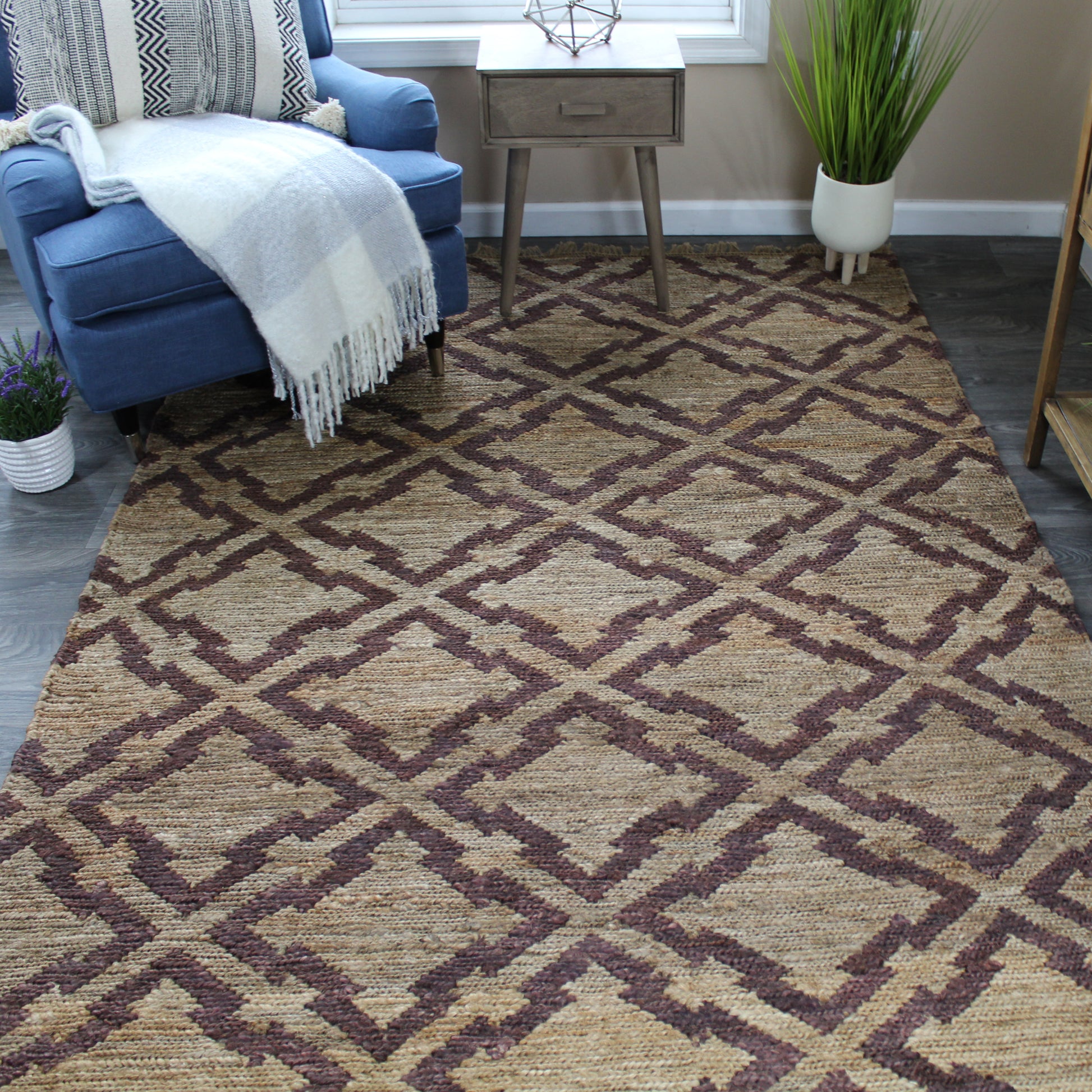 Natural Geo Spontaneous Jute Handwoven Geometric Natural/Brown Area Rug