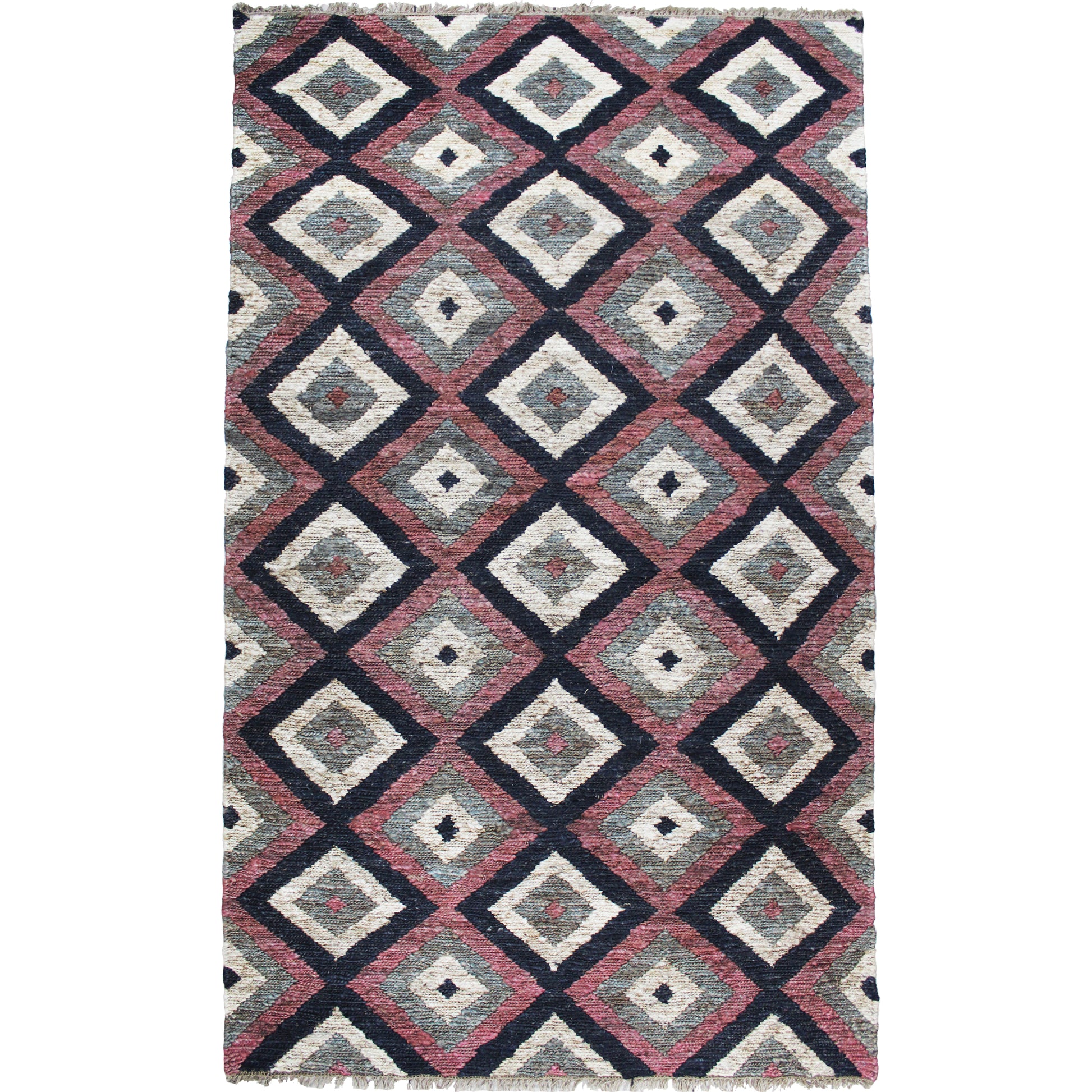 Natural Geo Spontaneous Jute Handwoven Black/Maroon/Green Geometric Area Rug