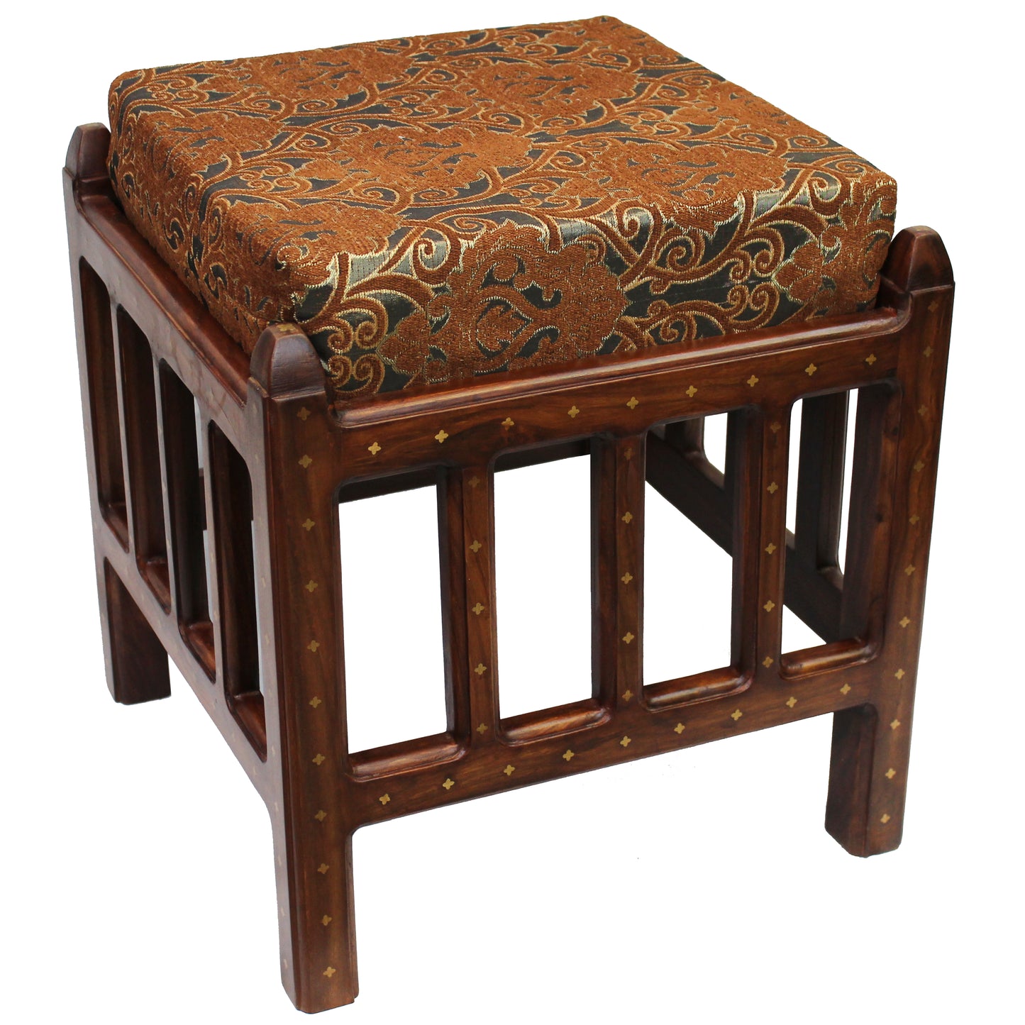 Natural Geo Decorative Brown/Gold Rosewood Cushioned Accent Stool