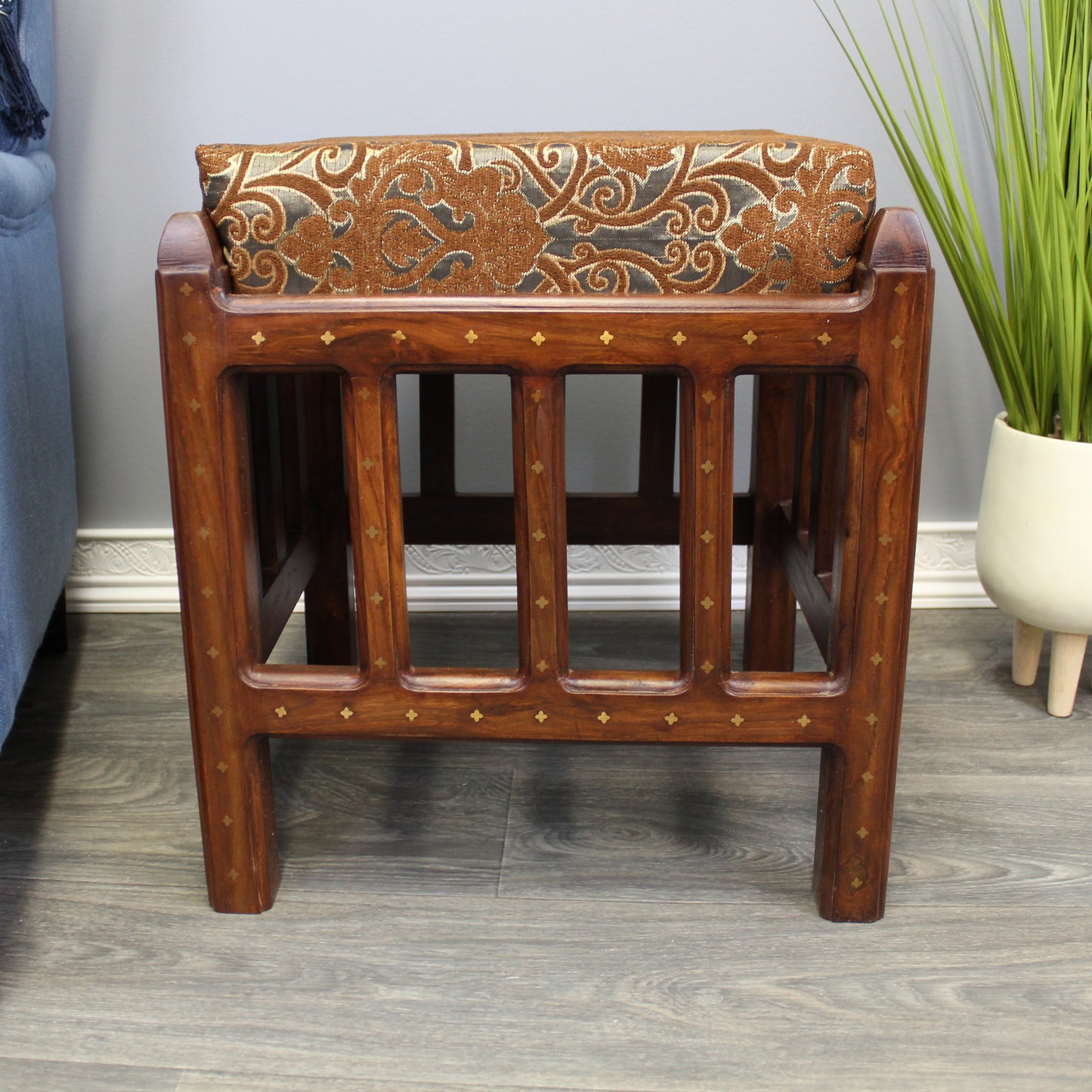 Natural Geo Decorative Brown/Gold Rosewood Cushioned Accent Stool
