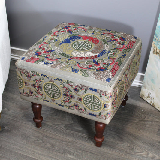 Natural Geo Multicolored Gray Decorative 17" Square Stool