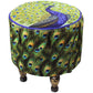 Natural Geo Blue/Green Peacock Decorative 17" Round Stool