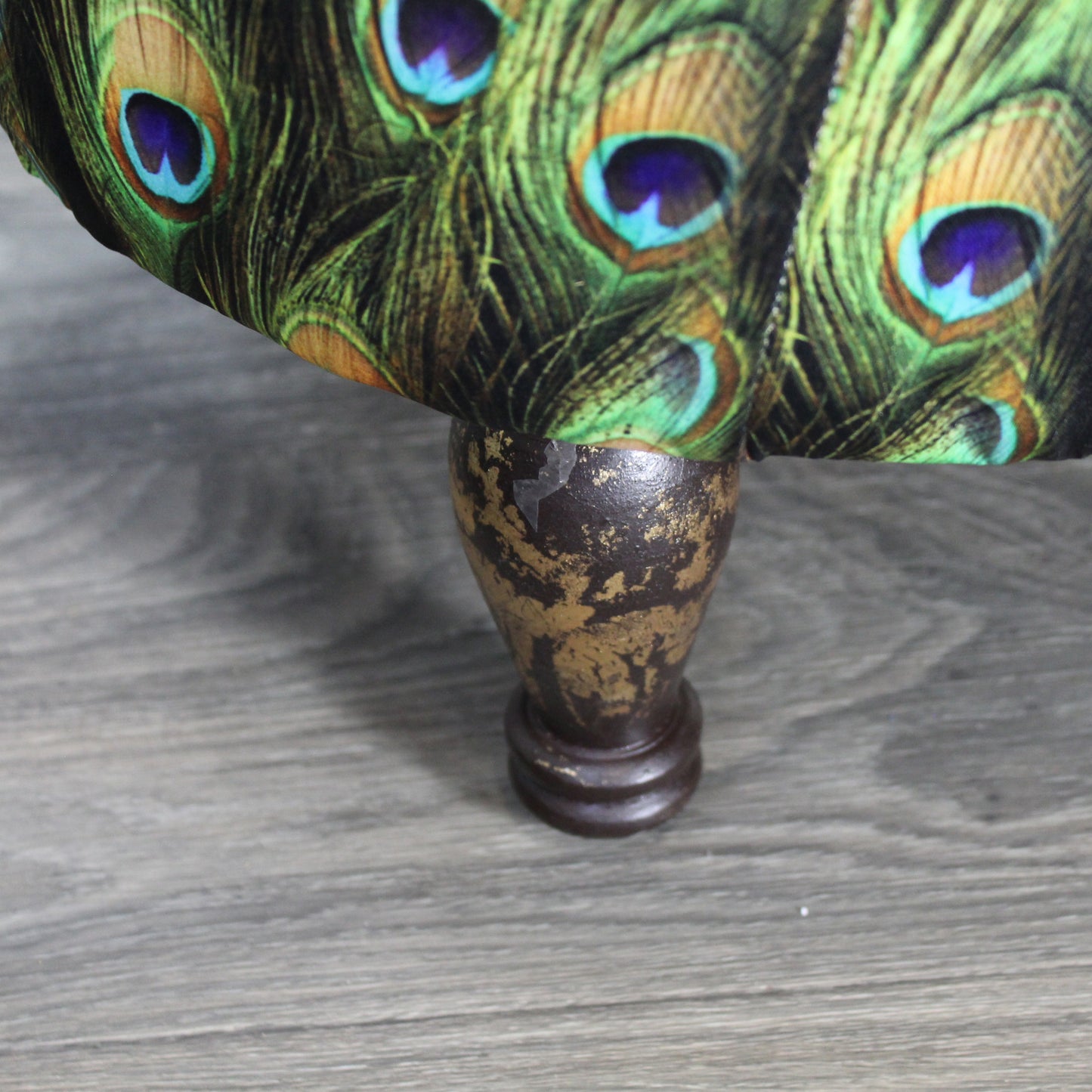 Natural Geo Blue/Green Peacock Decorative 17" Round Stool