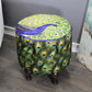 Natural Geo Blue/Green Peacock Decorative 17" Round Stool