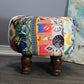 Natural Geo Multicolored Patchwork Decorative 15" Round Stool