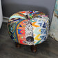 Natural Geo Multicolored Patchwork Decorative 15" Round Stool