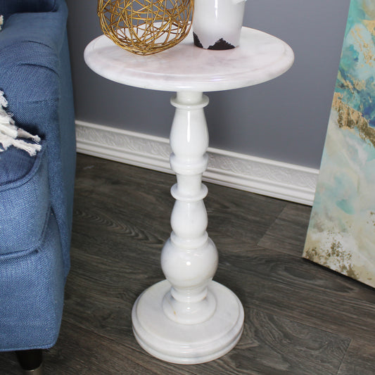 Natural Geo White Marble Round End Accent Table