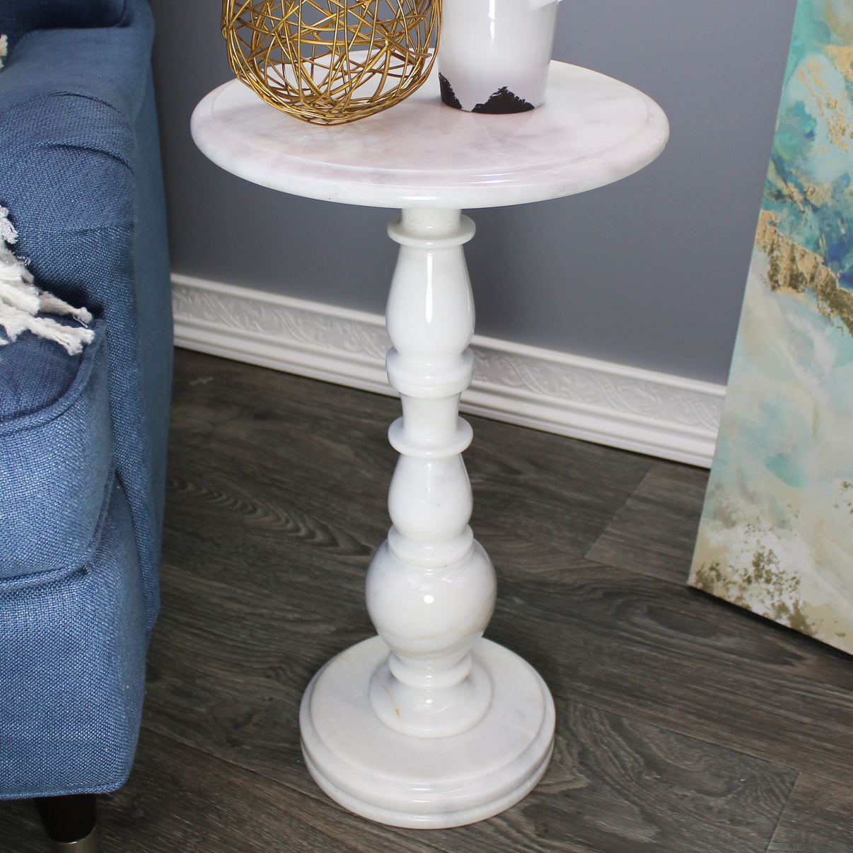 Natural Geo White Marble Round End Accent Table – Natural Geo Home ...