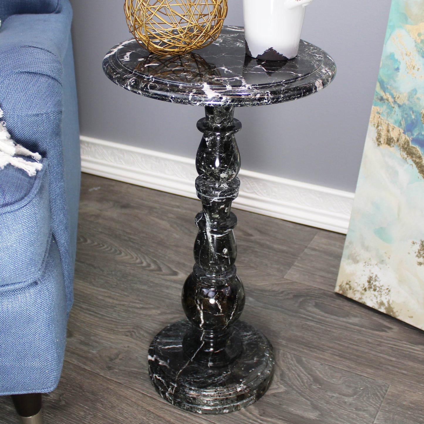 Natural Geo Black Marble Round End Accent Table