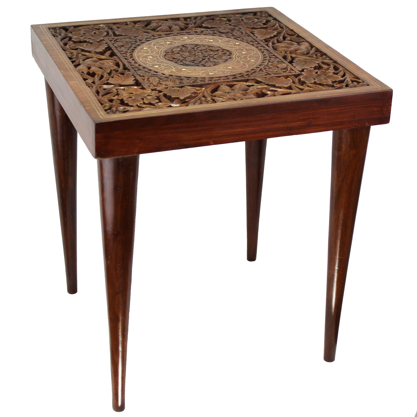 Natural Geo Handcarved Square Rosewood Decorative Accent Table