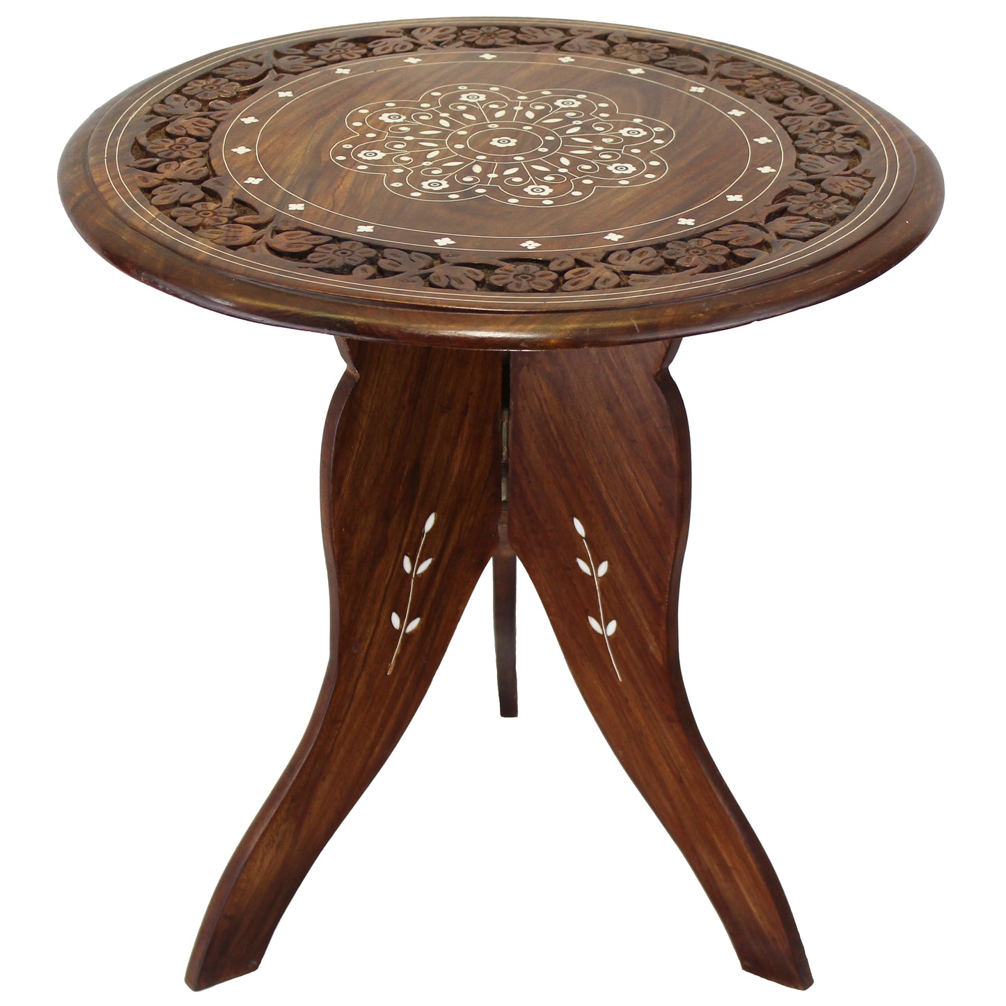 Natural Geo Handcarved Round Rosewood Decorative Accent Table