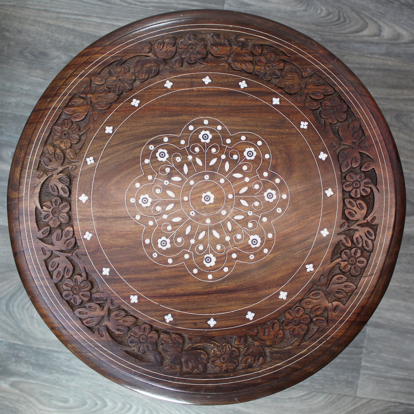 Natural Geo Handcarved Round Rosewood Decorative Accent Table