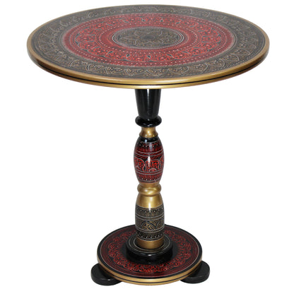 Natural Geo Decorative Rosewood Round Wooden Accent Table Red/Gold/Black