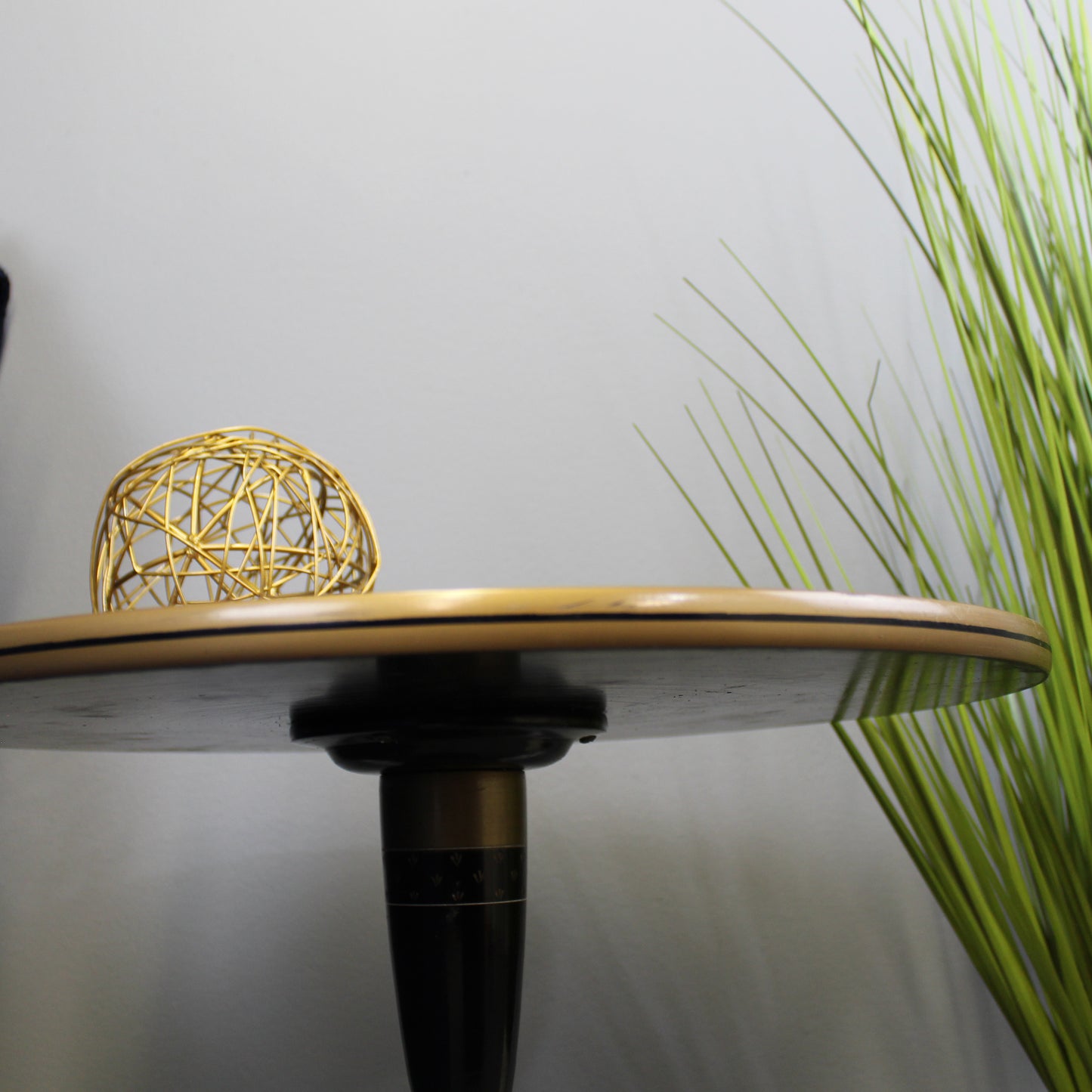Natural Geo Decorative Rosewood Round Wooden Accent Table Red/Gold/Black