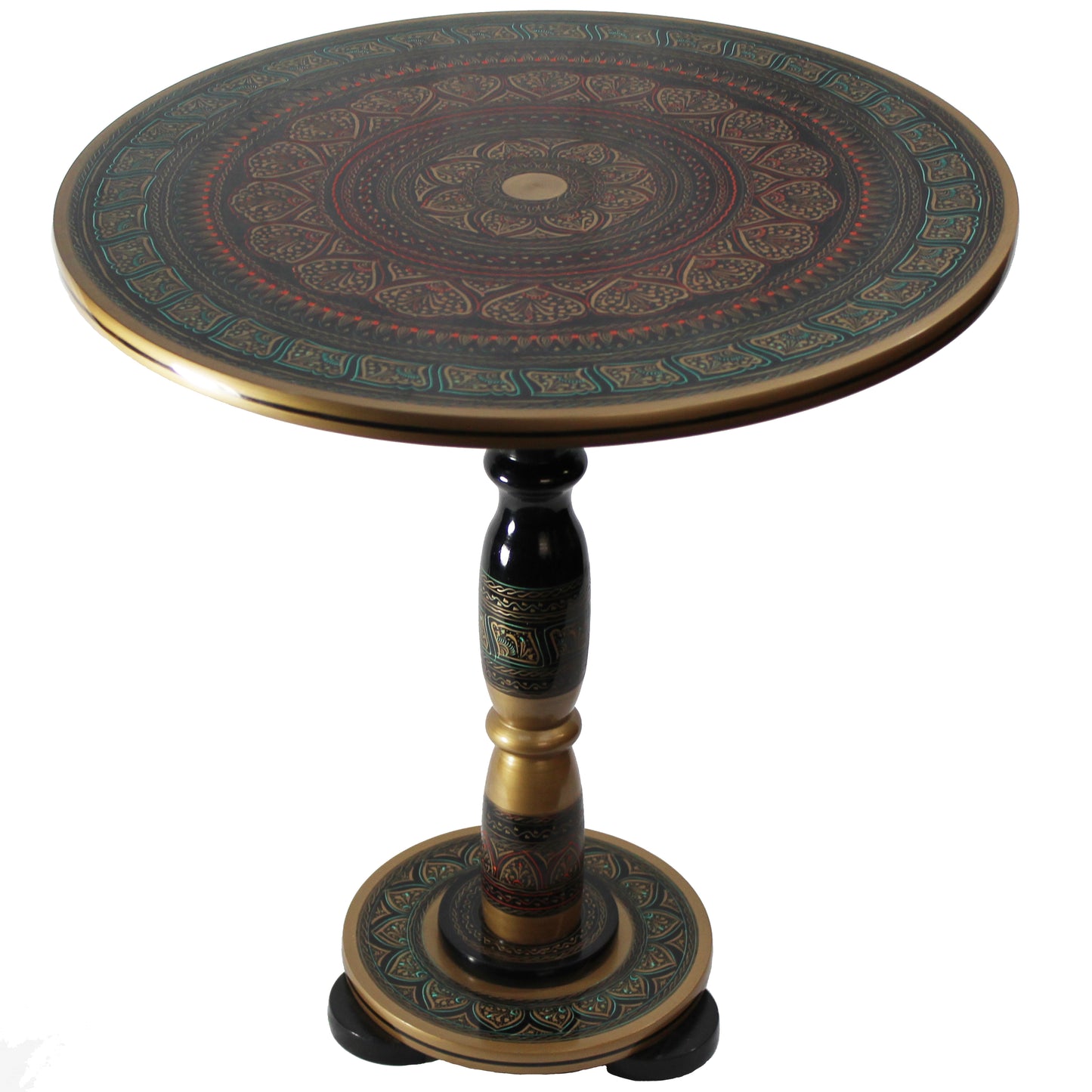 Natural Geo Rosewood Round Wooden 18" Accent Table - Army Green