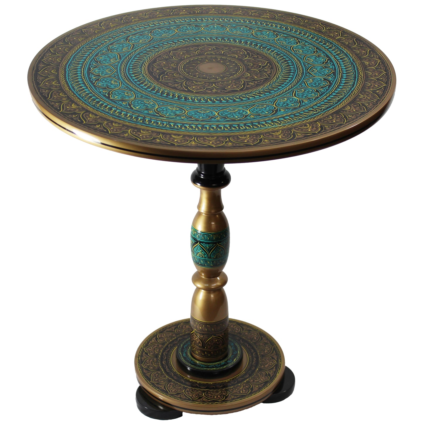 Natural Geo Rosewood Round Wooden 18" Accent Table - Turquoise