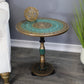 Natural Geo Rosewood Round Wooden 18" Accent Table - Turquoise