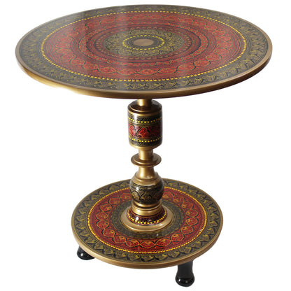 Natural Geo Rosewood Round Wooden 24" Accent Table - Red