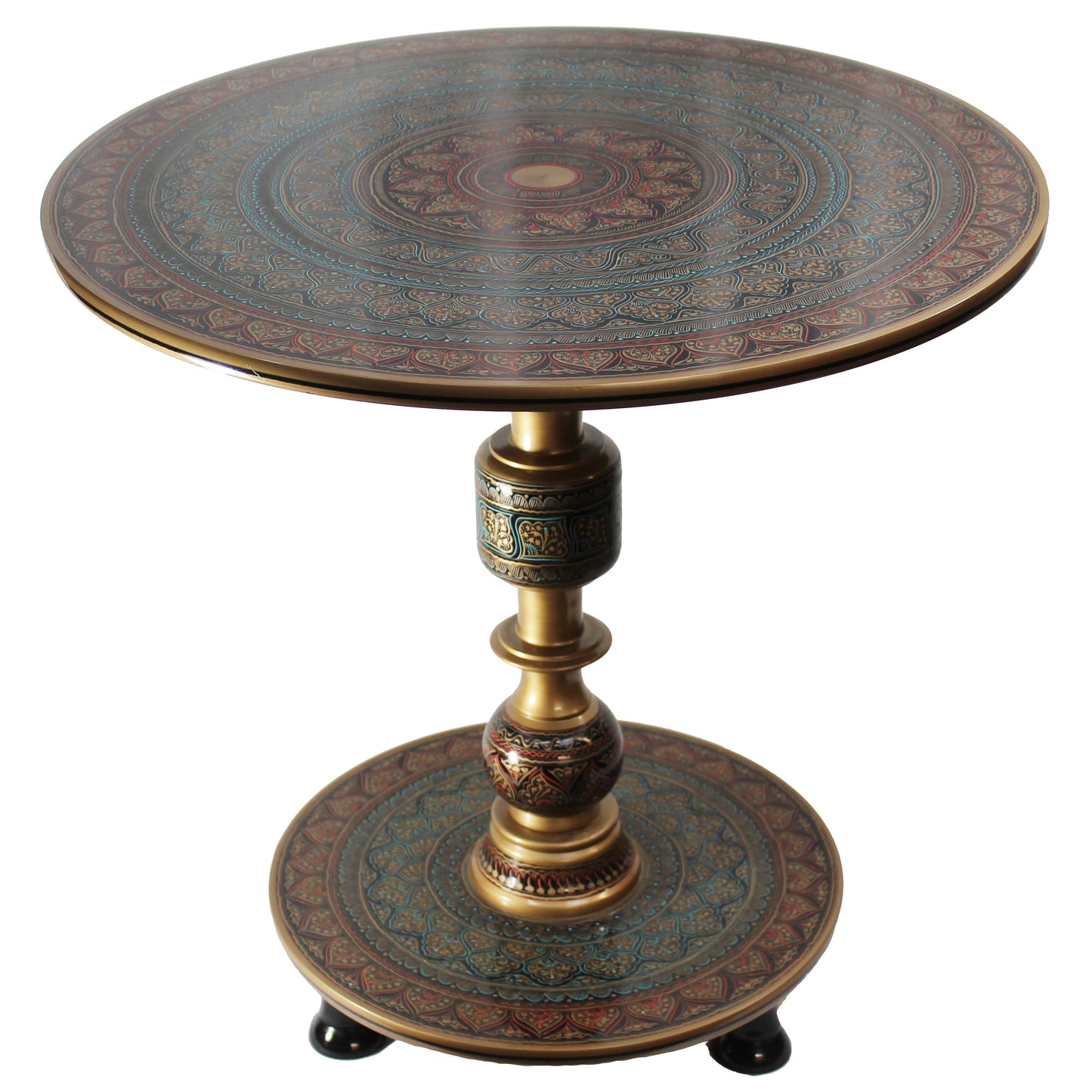 Natural Geo Rosewood Round Wooden 24" Accent Table - Army Green