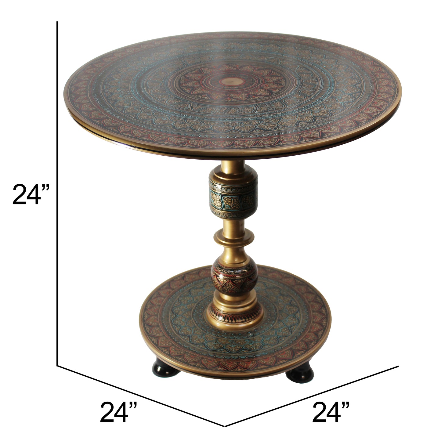 Natural Geo Rosewood Round Wooden 24" Accent Table - Army Green