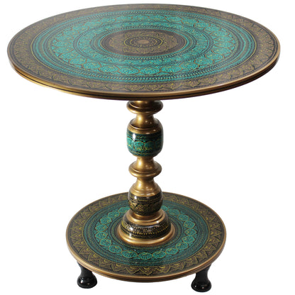 Natural Geo Rosewood Round Wooden 24" Accent Table - Turquoise