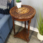 Natural Geo Decorative Rosewood Round Wooden Carved Floral Accent Table