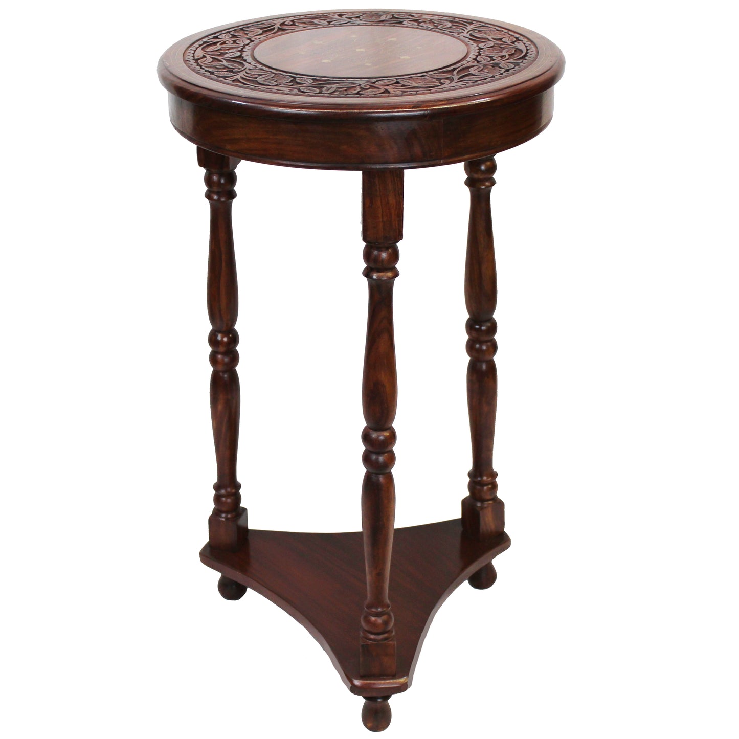 Natural Geo Decorative Rosewood Round Wooden Carved Accent Table