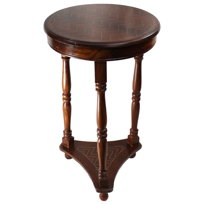 Natural Geo Rosewood Round Wooden Accent Table - Chevron Golden Brass Inlay