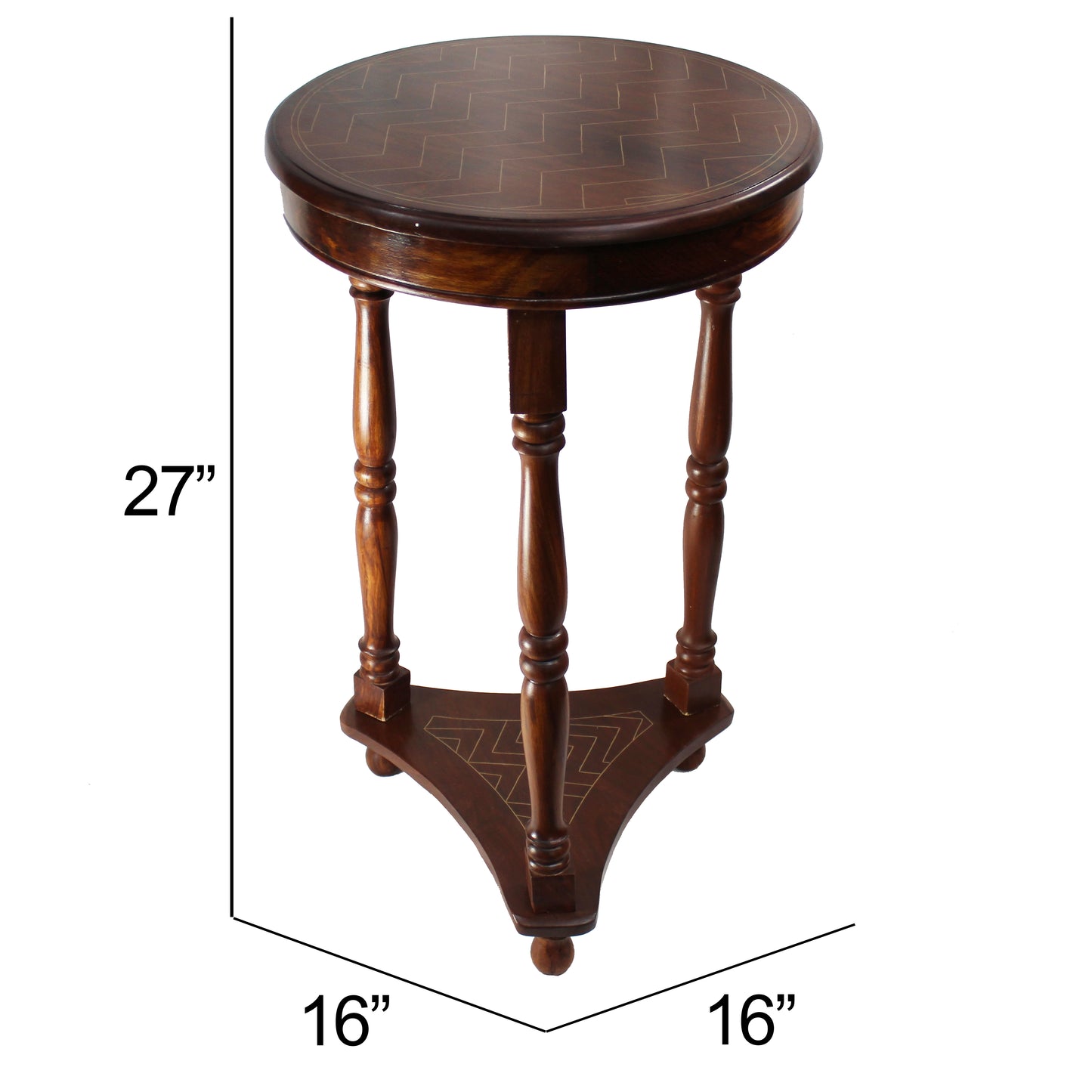 Natural Geo Rosewood Round Wooden Accent Table - Chevron Golden Brass Inlay