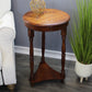 Natural Geo Rosewood Round Wooden Accent Table - Abstract Golden Brass Inlay