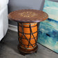 Natural Geo Orange Floral Rosewood 20" Drum Accent Table