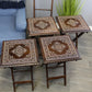 Natural Geo Decorative Rosewood Set of 4 Tray Tables with Stand - White Diamond