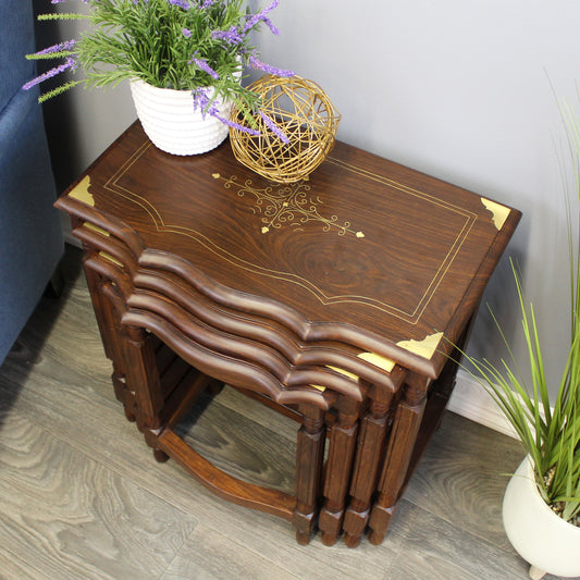 Natural Geo Decorative Rosewood Set of 4 Nesting Tables - Wavy